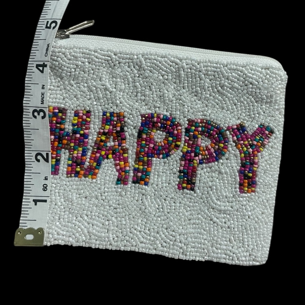 NEW Beaded 'Happy' Pouch 5.5” x 4.75” Gorgeous Pouch - Picture 5 of 6